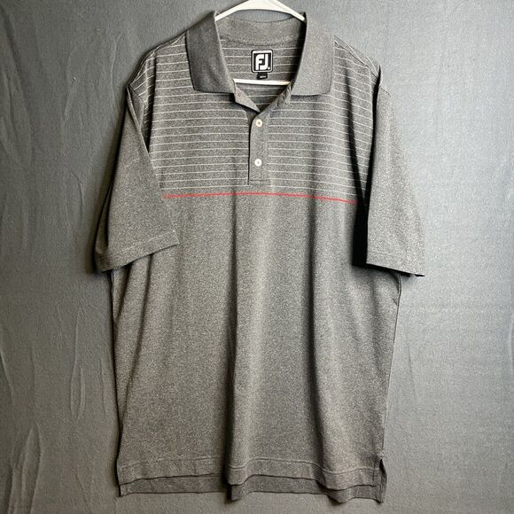 FootJoy FJ Men's XL Extra Large RED GRAY Striped GOLF‎ Polo Shirt ATHLETIC FIT - Picture 1 of 9